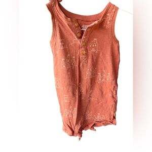 Kids Sleeveless Castle Print Romper - Orange